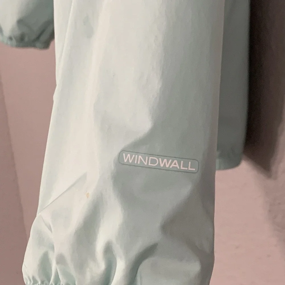 The North Face Windwall Jacket Girls Medium Mint Green Packable Pockets‎ EUC